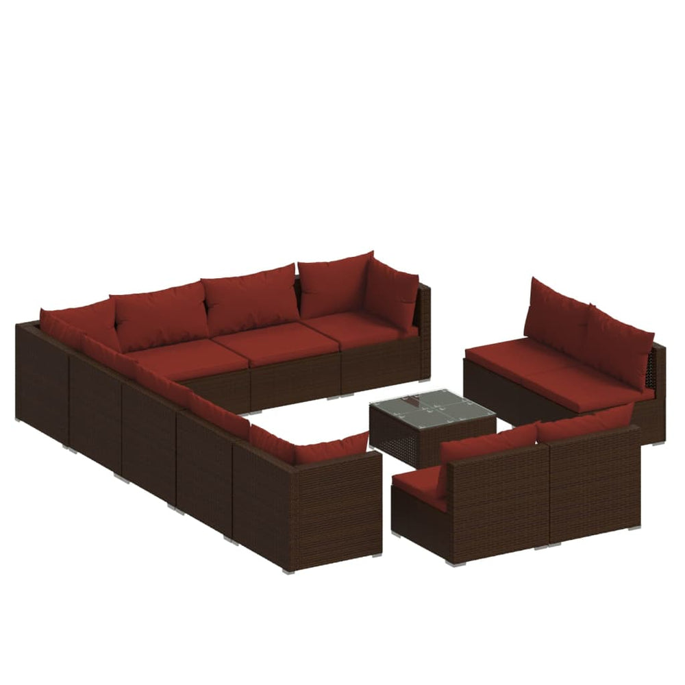 13-tlg. Garten-Lounge-Set mit Kissen Braun Poly Rattan