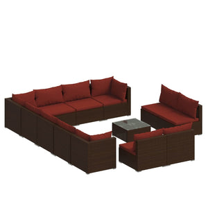 13-tlg. Garten-Lounge-Set mit Kissen Braun Poly Rattan