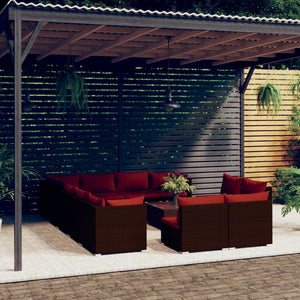 13-tlg. Garten-Lounge-Set mit Kissen Braun Poly Rattan