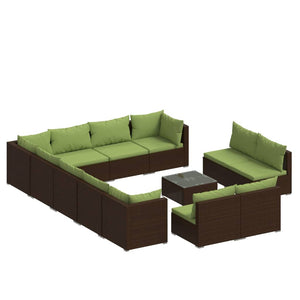 13-tlg. Garten-Lounge-Set mit Kissen Braun Poly Rattan