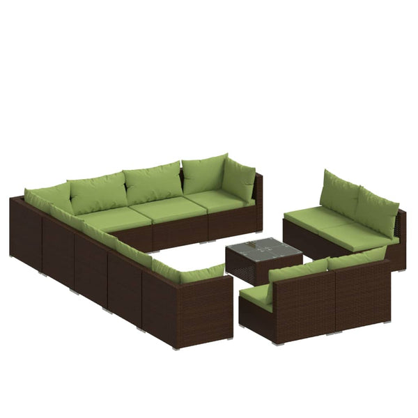 13-tlg. Garten-Lounge-Set mit Kissen Braun Poly Rattan