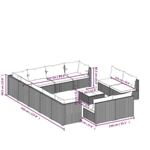 13-tlg. Garten-Lounge-Set mit Kissen Braun Poly Rattan