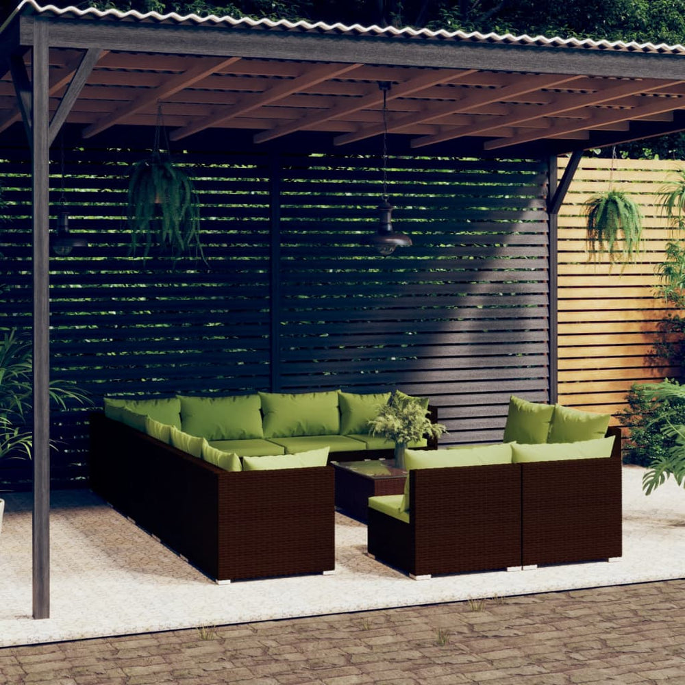 13-tlg. Garten-Lounge-Set mit Kissen Braun Poly Rattan