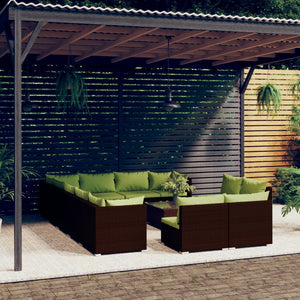 13-tlg. Garten-Lounge-Set mit Kissen Braun Poly Rattan