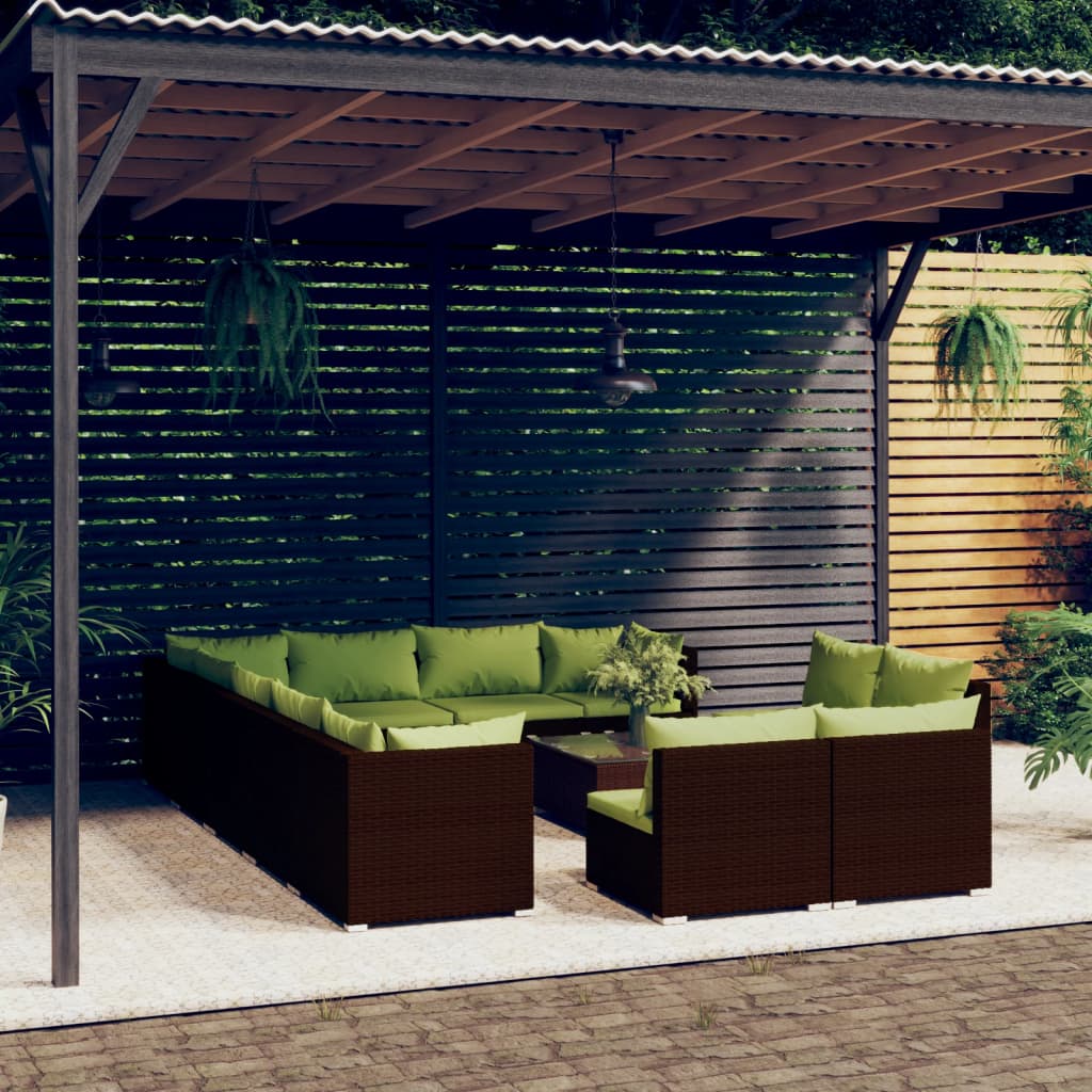 13-tlg. Garten-Lounge-Set mit Kissen Braun Poly Rattan