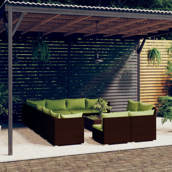 13-tlg. Garten-Lounge-Set mit Kissen Braun Poly Rattan