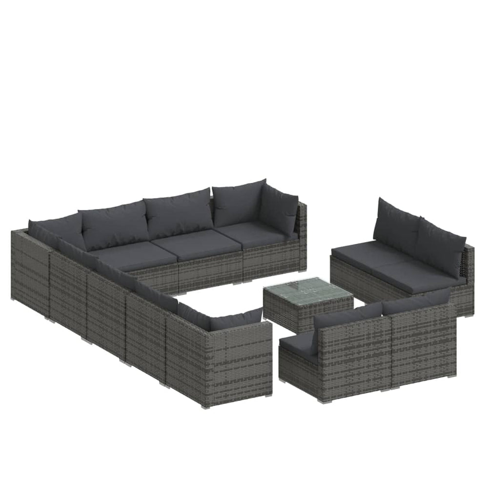 13-tlg. Garten-Lounge-Set mit Kissen Grau Poly Rattan