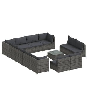 13-tlg. Garten-Lounge-Set mit Kissen Grau Poly Rattan