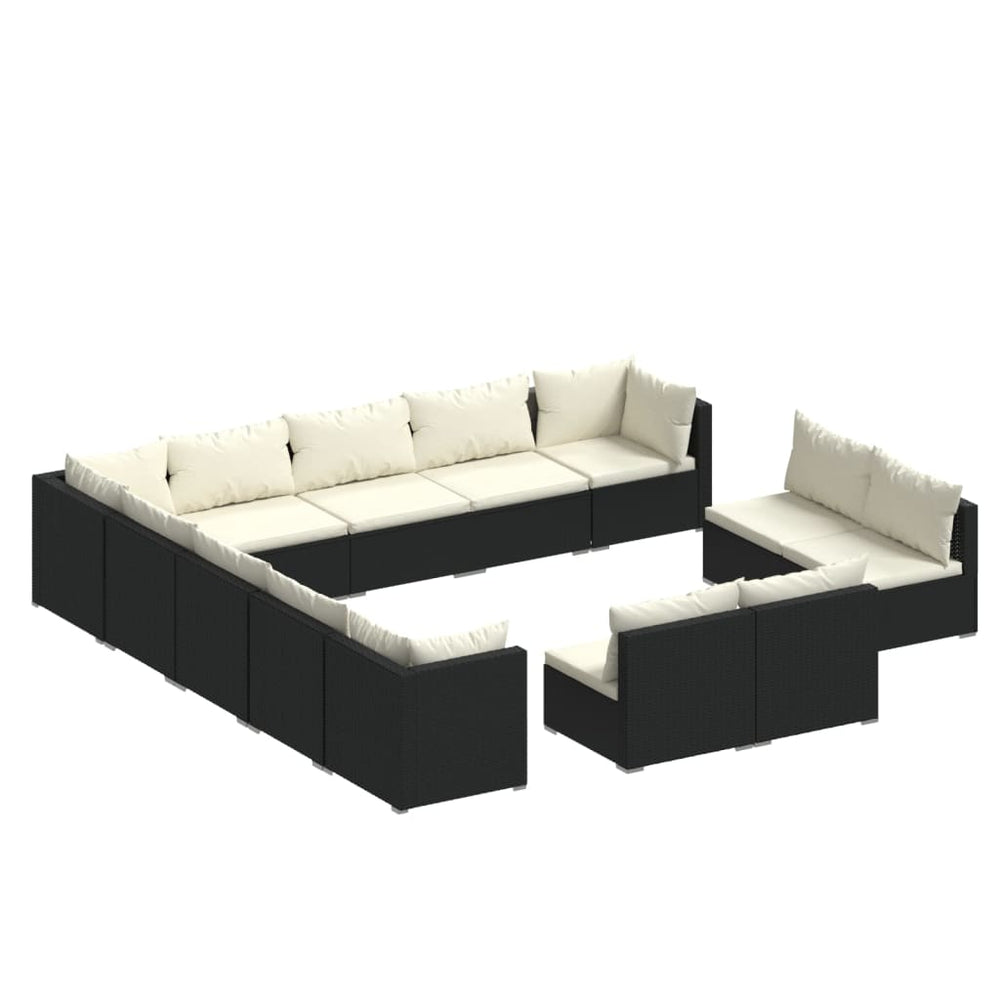 13-tlg. Garten-Lounge-Set mit Kissen Schwarz Poly Rattan