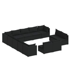 13-tlg. Garten-Lounge-Set mit Kissen Schwarz Poly Rattan