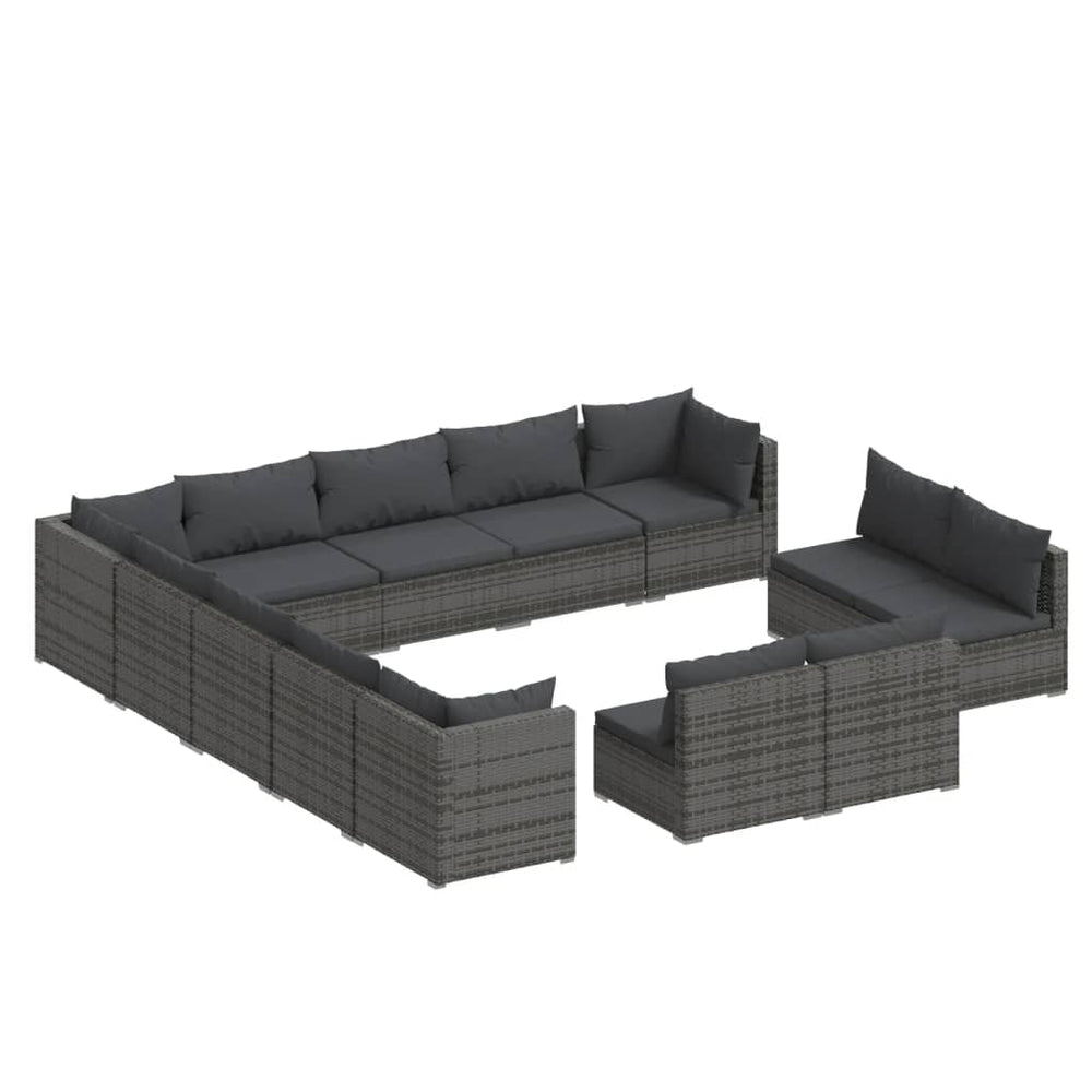 13-tlg. Garten-Lounge-Set mit Kissen Grau Poly Rattan
