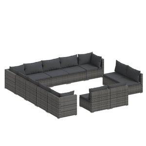 13-tlg. Garten-Lounge-Set mit Kissen Grau Poly Rattan