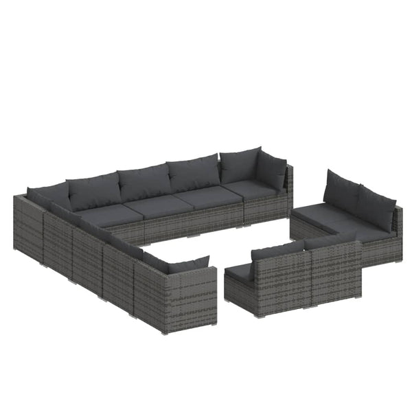 13-tlg. Garten-Lounge-Set mit Kissen Grau Poly Rattan