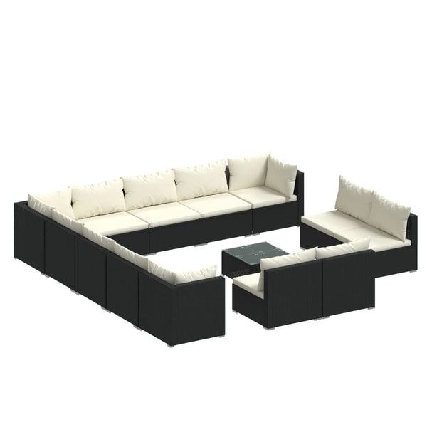 14-tlg. Garten-Lounge-Set mit Kissen Schwarz Poly Rattan