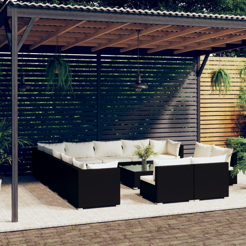 14-tlg. Garten-Lounge-Set mit Kissen Schwarz Poly Rattan