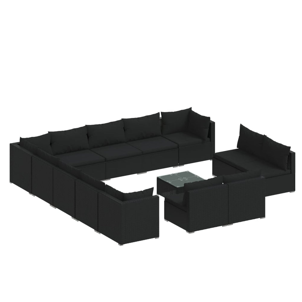 14-tlg. Garten-Lounge-Set mit Kissen Schwarz Poly Rattan