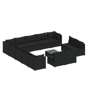 14-tlg. Garten-Lounge-Set mit Kissen Schwarz Poly Rattan