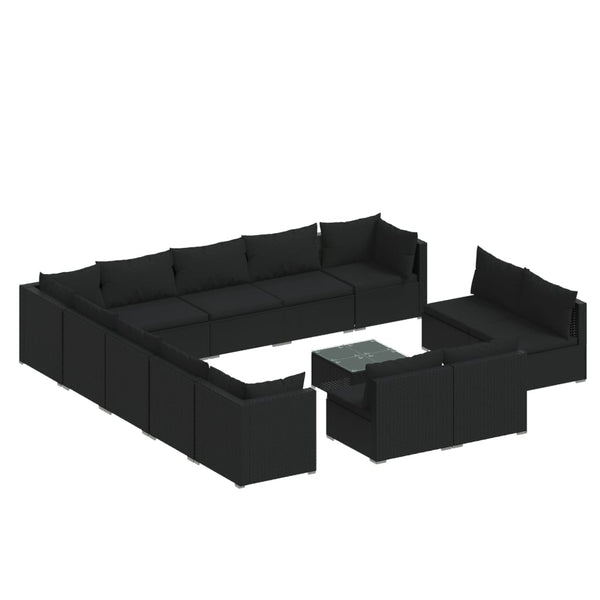 14-tlg. Garten-Lounge-Set mit Kissen Schwarz Poly Rattan