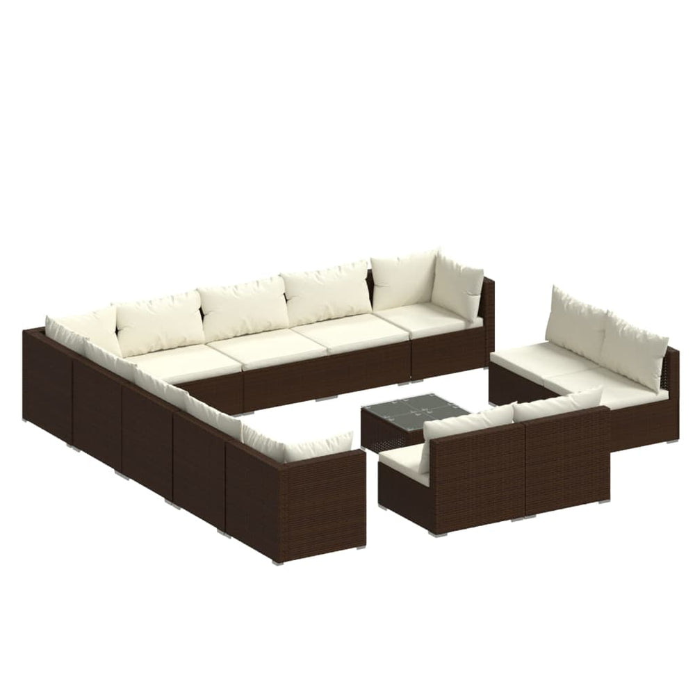 14-tlg. Garten-Lounge-Set mit Kissen Braun Poly Rattan