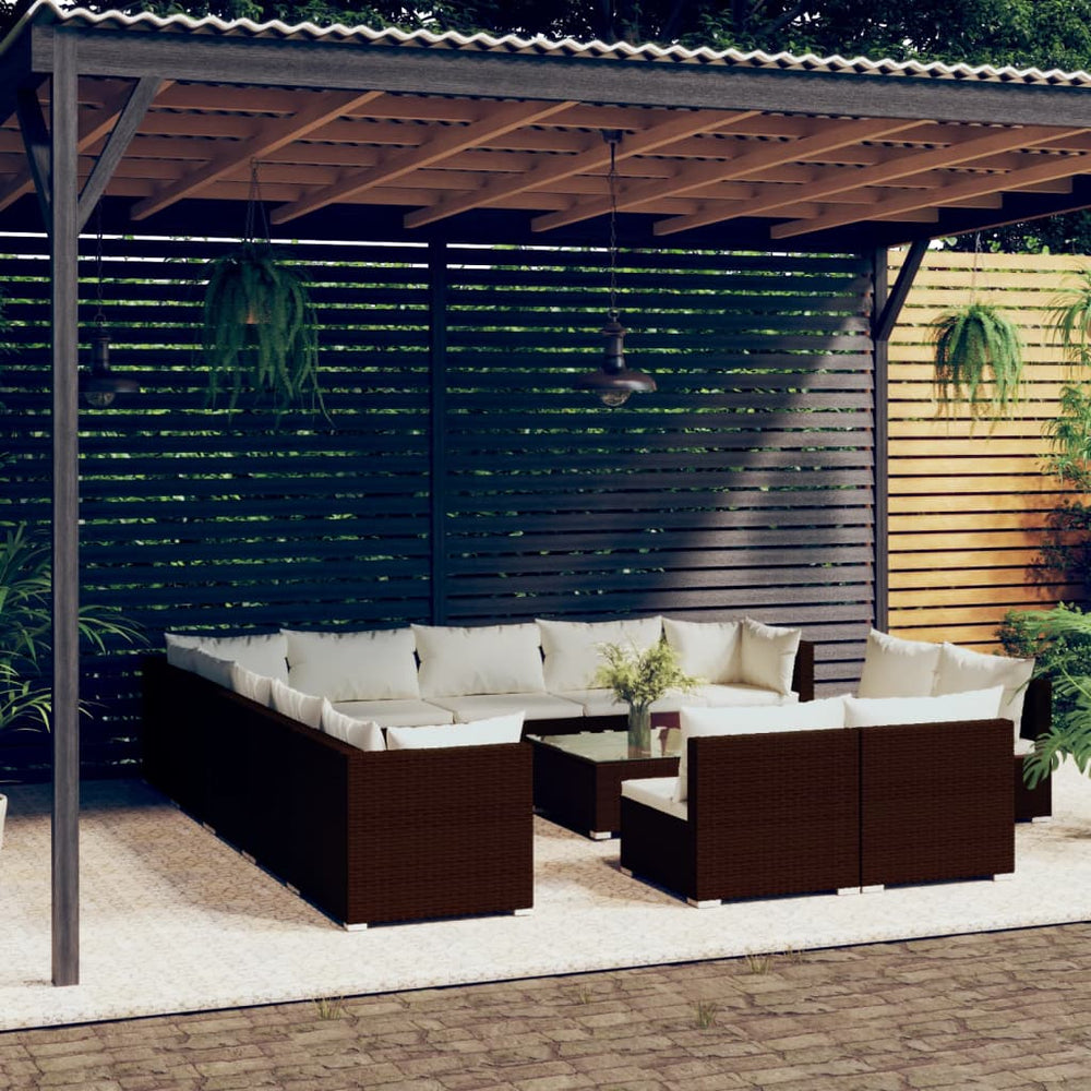 14-tlg. Garten-Lounge-Set mit Kissen Braun Poly Rattan