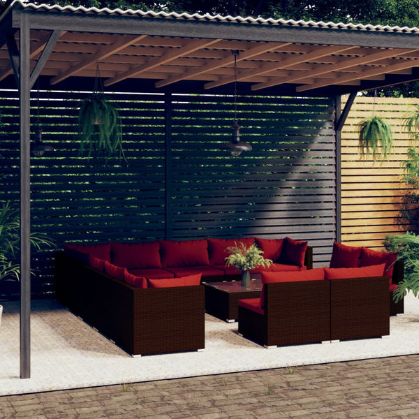 14-tlg. Garten-Lounge-Set mit Kissen Braun Poly Rattan