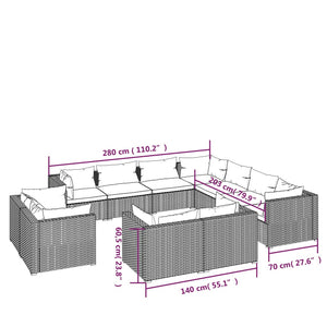 11-tlg. Garten-Lounge-Set mit Kissen Braun Poly Rattan