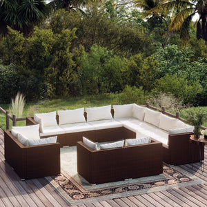 11-tlg. Garten-Lounge-Set mit Kissen Braun Poly Rattan