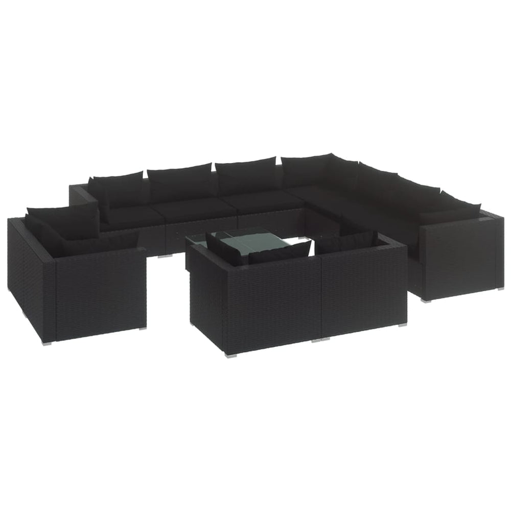 12-tlg. Garten-Lounge-Set mit Kissen Schwarz Poly Rattan