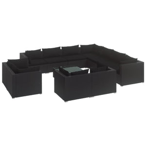 12-tlg. Garten-Lounge-Set mit Kissen Schwarz Poly Rattan