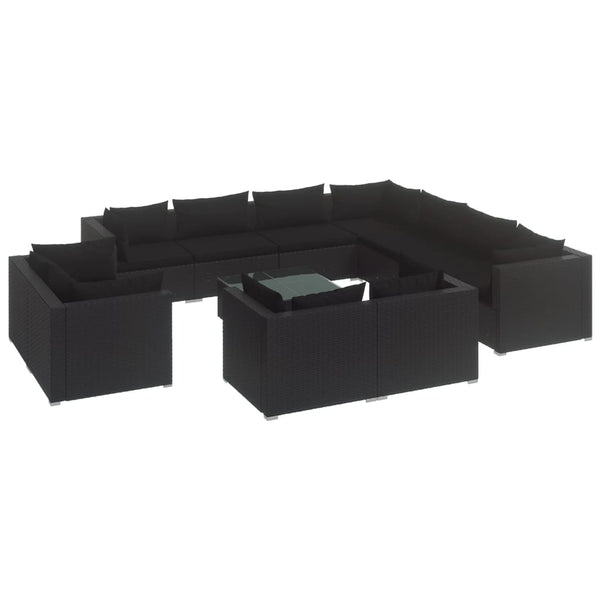 12-tlg. Garten-Lounge-Set mit Kissen Schwarz Poly Rattan