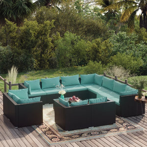12-tlg. Garten-Lounge-Set mit Kissen Schwarz Poly Rattan