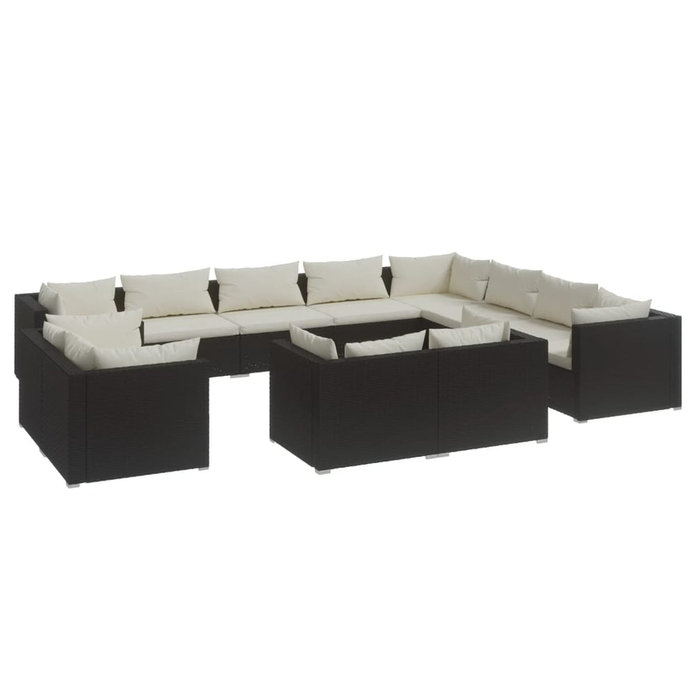 12-tlg. Garten-Lounge-Set mit Kissen Schwarz Poly Rattan