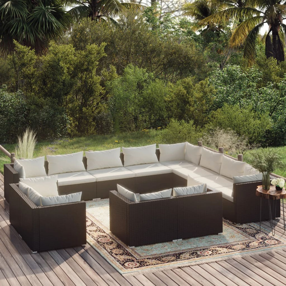 12-tlg. Garten-Lounge-Set mit Kissen Schwarz Poly Rattan