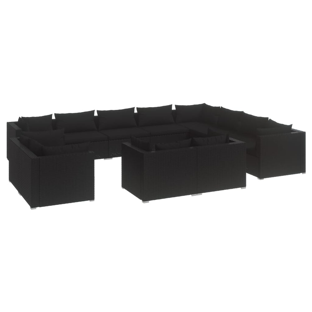12-tlg. Garten-Lounge-Set mit Kissen Schwarz Poly Rattan