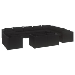 12-tlg. Garten-Lounge-Set mit Kissen Schwarz Poly Rattan