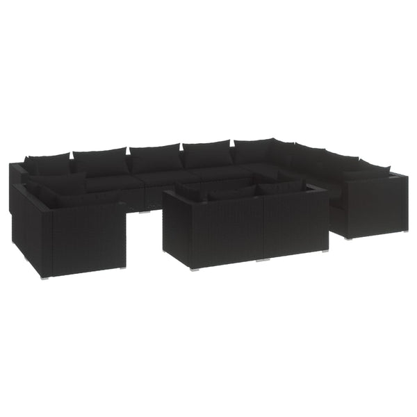 12-tlg. Garten-Lounge-Set mit Kissen Schwarz Poly Rattan