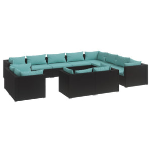 12-tlg. Garten-Lounge-Set mit Kissen Schwarz Poly Rattan