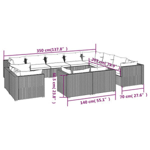 12-tlg. Garten-Lounge-Set mit Kissen Braun Poly Rattan
