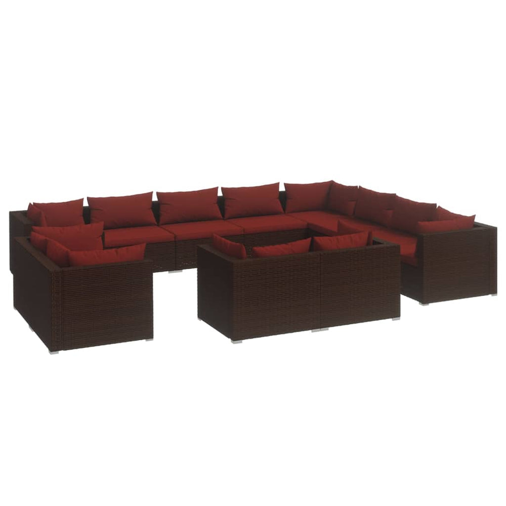 12-tlg. Garten-Lounge-Set mit Kissen Braun Poly Rattan