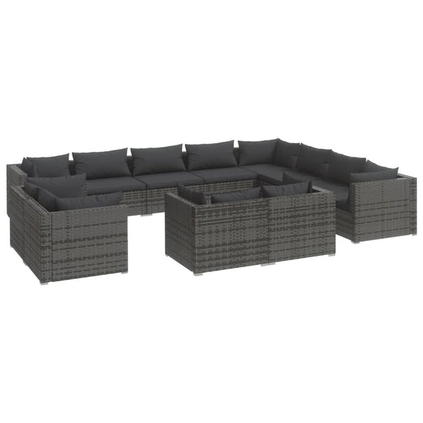 12-tlg. Garten-Lounge-Set mit Kissen Grau Poly Rattan