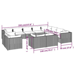 12-tlg. Garten-Lounge-Set mit Kissen Grau Poly Rattan