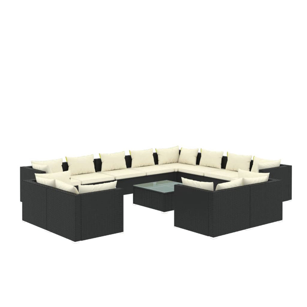 13-tlg. Garten-Lounge-Set mit Kissen Schwarz Poly Rattan