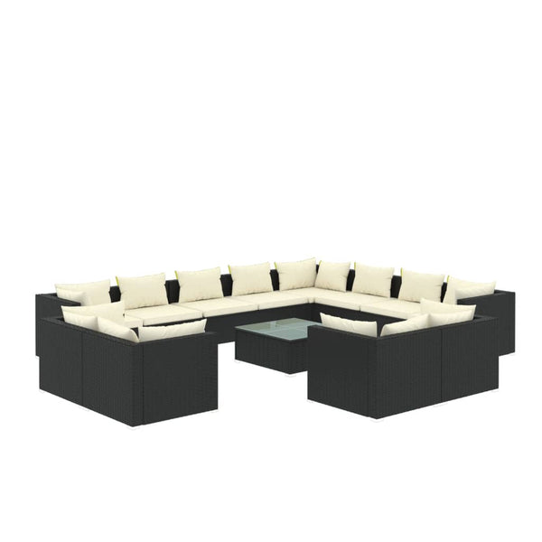 13-tlg. Garten-Lounge-Set mit Kissen Schwarz Poly Rattan