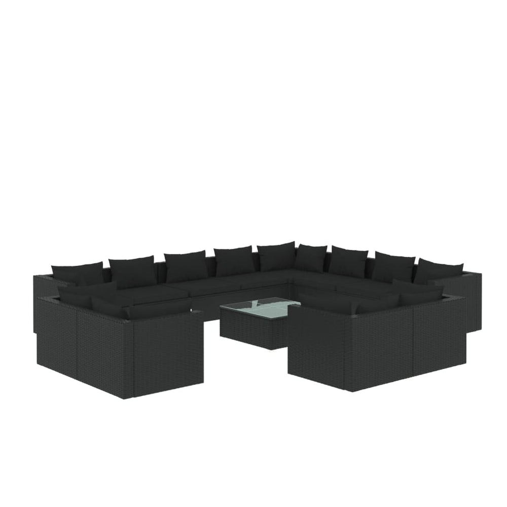13-tlg. Garten-Lounge-Set mit Kissen Schwarz Poly Rattan