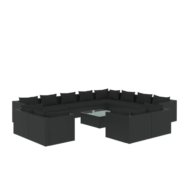 13-tlg. Garten-Lounge-Set mit Kissen Schwarz Poly Rattan