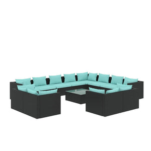 13-tlg. Garten-Lounge-Set mit Kissen Schwarz Poly Rattan