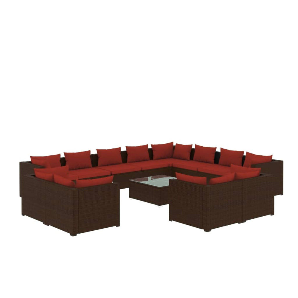 13-tlg. Garten-Lounge-Set mit Kissen Braun Poly Rattan