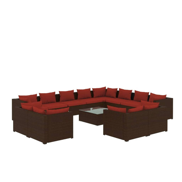 13-tlg. Garten-Lounge-Set mit Kissen Braun Poly Rattan