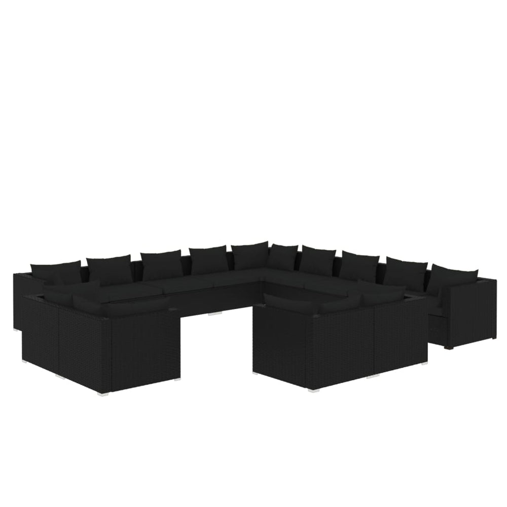13-tlg. Garten-Lounge-Set mit Kissen Schwarz Poly Rattan