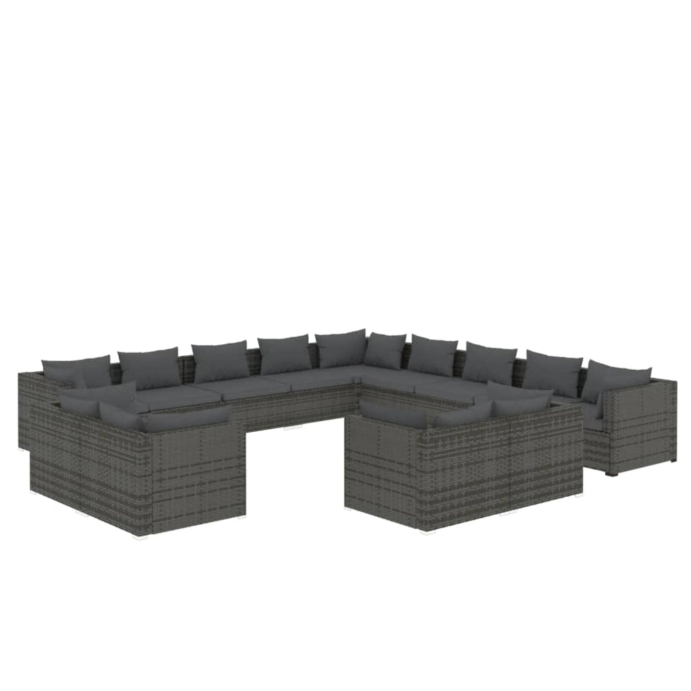13-tlg. Garten-Lounge-Set mit Kissen Grau Poly Rattan